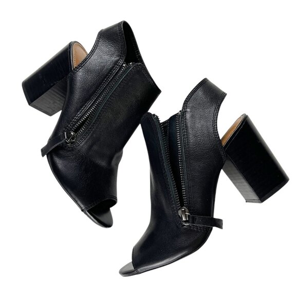 Aldo Black Leather Upper Open Toe Open Heel Booties Zipper Detail Size 7.5 - Picture 3 of 16